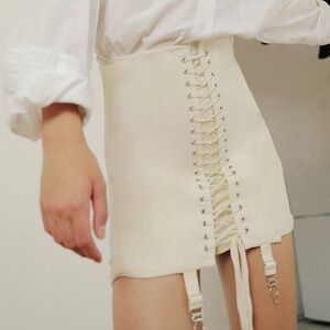 Cream Lace-Up Mini Skirt